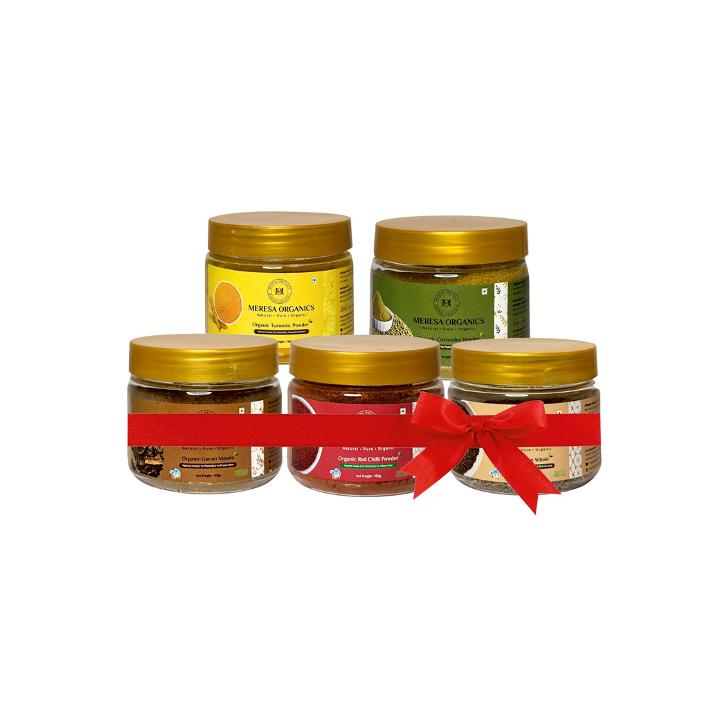 Organic Turmeric Powder 100 Gram, Organic Coriander Powder 100 Gram, Organic Garam Masala 100 Gram, Organic Red Chilli Powder 100 Gram, Organic Cumin Whole 100 Gram